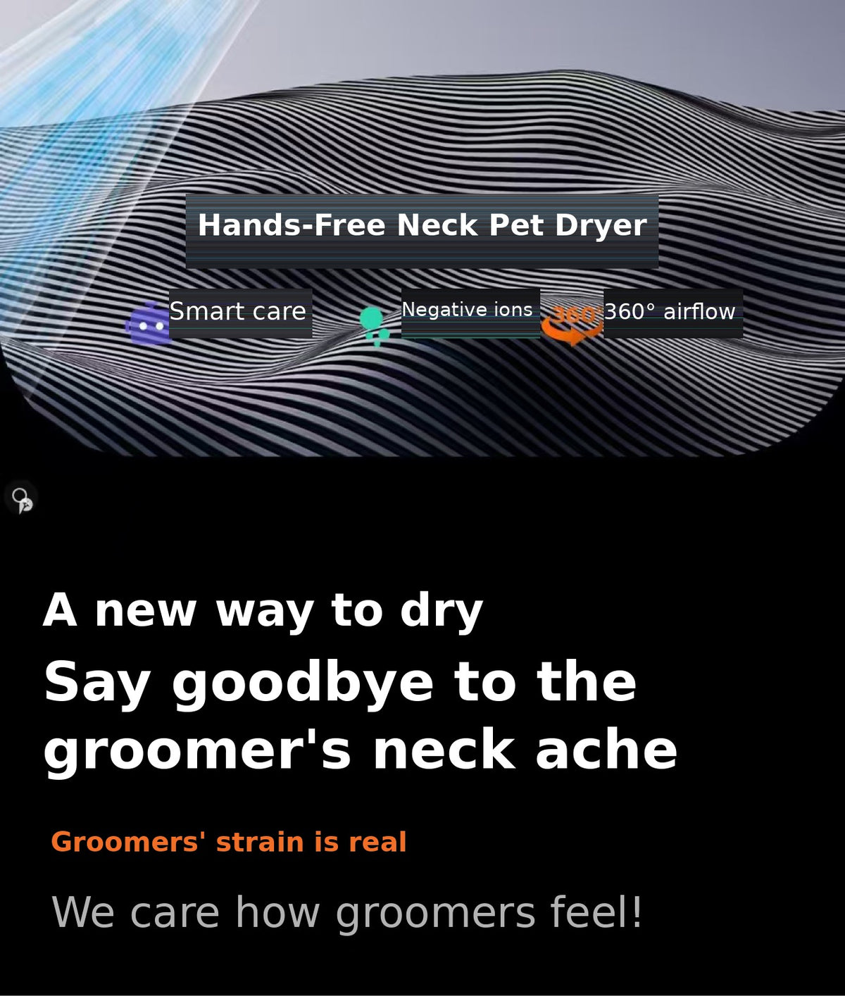 Hands-Free Neck Pet Dryer | Wearable Dog & Cat Grooming Dryer (US Plug, 1000W)