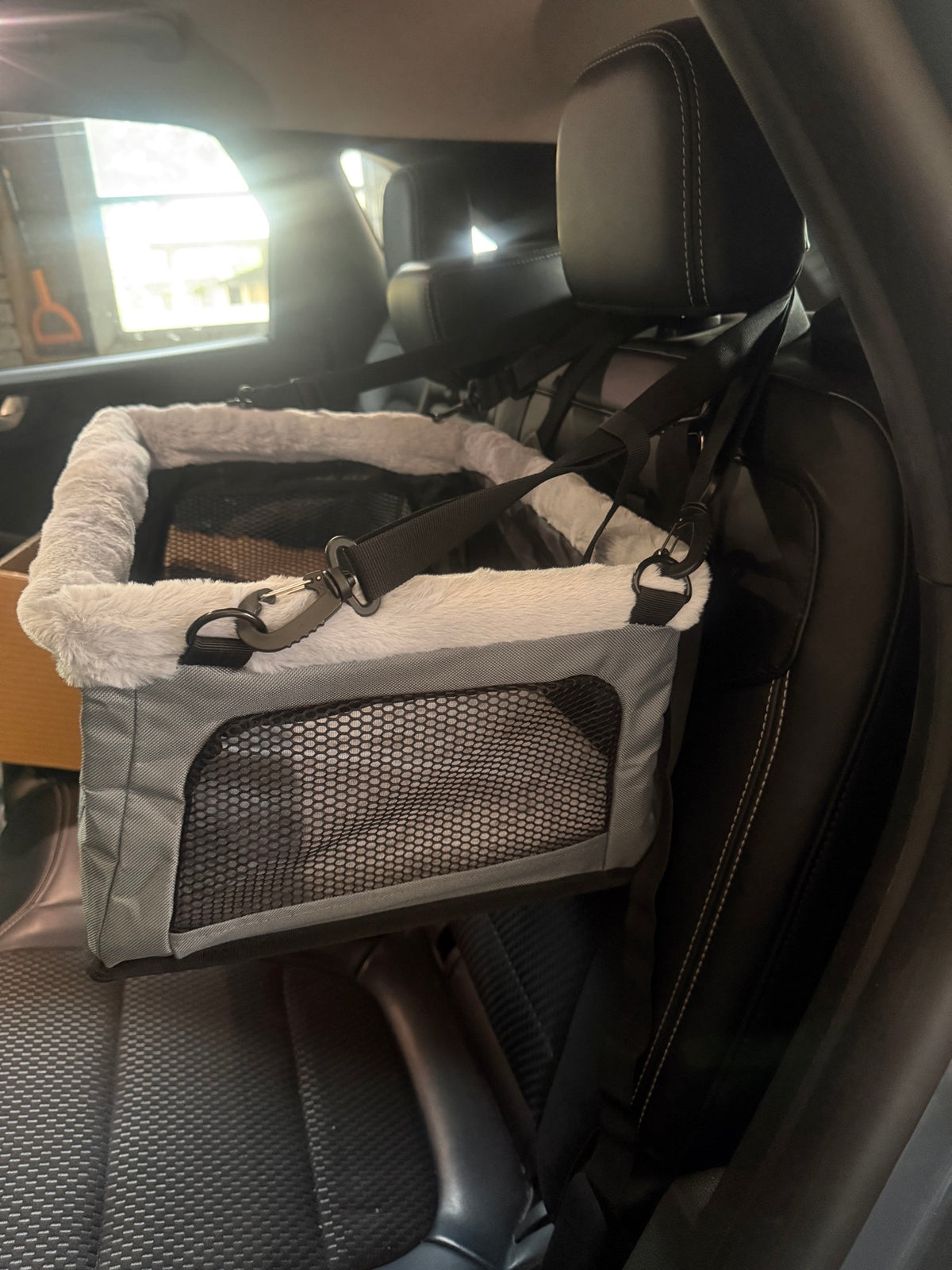 Hanging Dog Car Booster Seat | Headrest-Mounted Elevated Seat for Small Dogs up to 15 lbs
